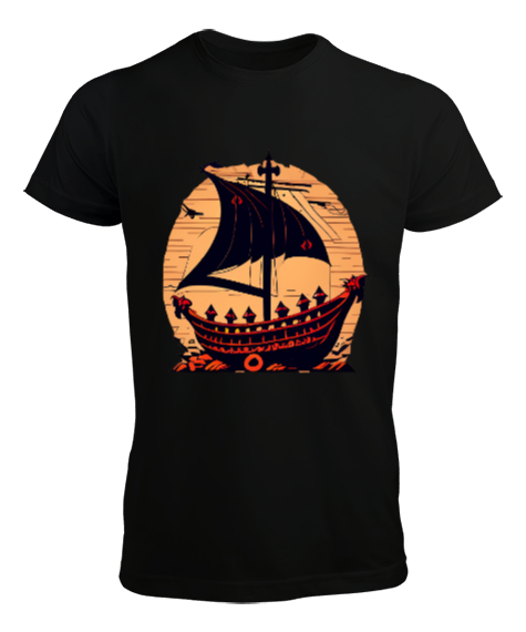 Tisho - Gemi Tasarımı Siyah Erkek Tişört