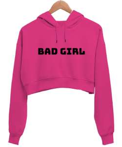 Genç Fuşya Kadın Crop Hoodie Kapüşonlu Sweatshirt