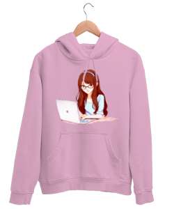 Genç Kız Pembe Unisex Kapşonlu Sweatshirt