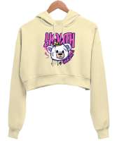 Genç Kültür - Youth Culture Krem Kadın Crop Hoodie Kapüşonlu Sweatshirt - Thumbnail