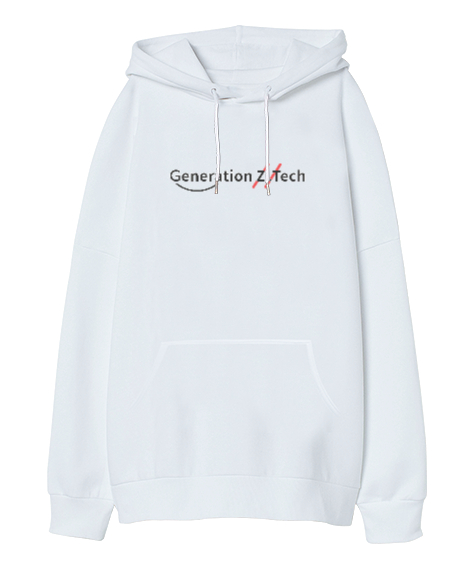 Generation Z - Z Kuşağı Beyaz Oversize Unisex Kapüşonlu Sweatshirt