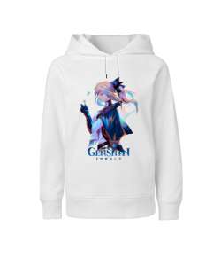 Genshin İmpact Tasarım Baskılı Beyaz Çocuk Unisex Hoodie Kapüşonlu