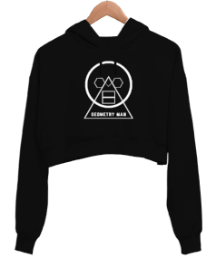 geometri adam Kadın Crop Hoodie Kapüşonlu Sweatshirt