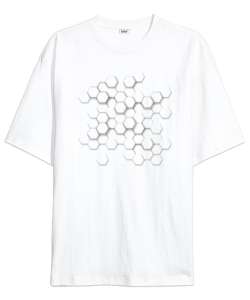 Geometrik Şekil - Petek Beyaz Oversize Unisex Tişört