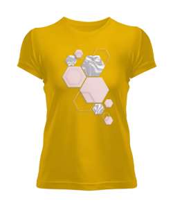 Geometrik Şekil - Petek V2 Sarı Kadın Tişört