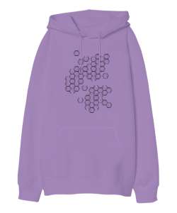 Geometrik Şekil - Petek V3 Lila Oversize Unisex Kapüşonlu Sweatshirt