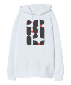 Geometrik Şekil - Shape Beyaz Oversize Unisex Kapüşonlu Sweatshirt