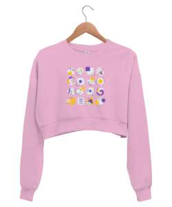 Geometrik Şekiller - Shape Pembe Kadın Crop Sweatshirt