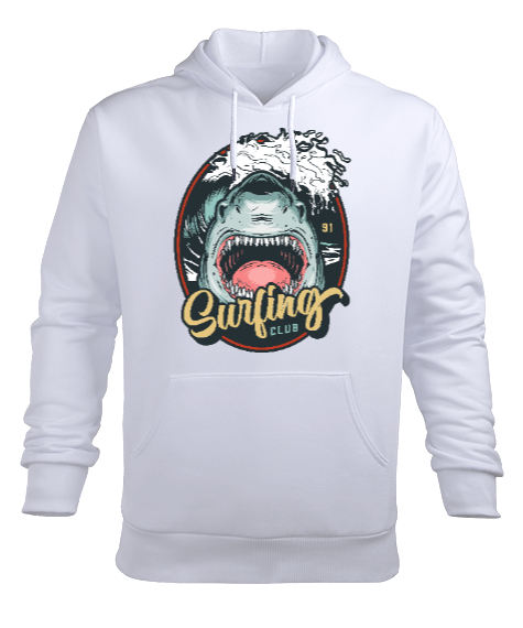 Gerçekçi Vahşi Köpek Balığı Beyaz Erkek Kapüşonlu Hoodie Sweatshirt