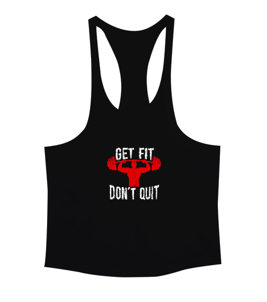 Get Fit Do Not Quit Gym Tasarım Baskılı Siyah Erkek Tank Top Atlet