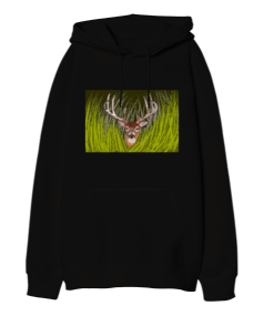 Geyik Kafası Oversize Unisex Kapüşonlu Sweatshirt