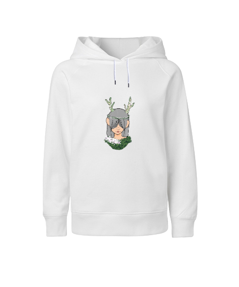 Geyik Kız Beyaz Çocuk Unisex Hoodie Kapüşonlu