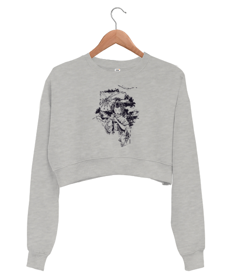 Tisho - Geyşa - Geişa- Japon Kültürü Gri Kadın Crop Sweatshirt