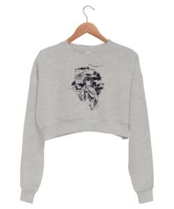 Geyşa - Geişa- Japon Kültürü Gri Kadın Crop Sweatshirt