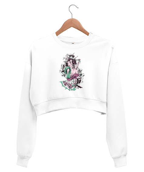 Tisho - Geyşa - Geisha- Japon Kültürü Beyaz Kadın Crop Sweatshirt