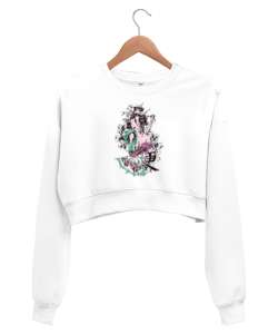 Geyşa - Geisha- Japon Kültürü Beyaz Kadın Crop Sweatshirt