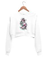 Geyşa - Geisha- Japon Kültürü Beyaz Kadın Crop Sweatshirt - Thumbnail