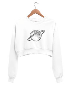 Gezegen baskılı Kadın Crop Sweatshirt