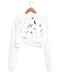 Gezegen baskılı Kadın Crop Sweatshirt