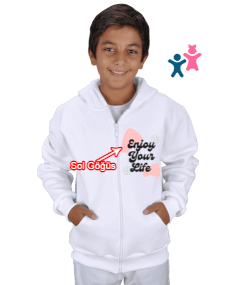 Gezegenler Çocuk Kapüşonlu Hoodie Fermuarlı - Thumbnail