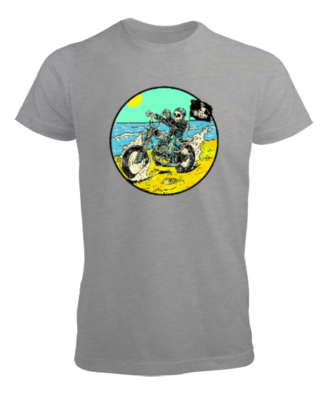 Tisho - Gezgin Motorcu İskelet - Skeleton Gri Erkek Tişört