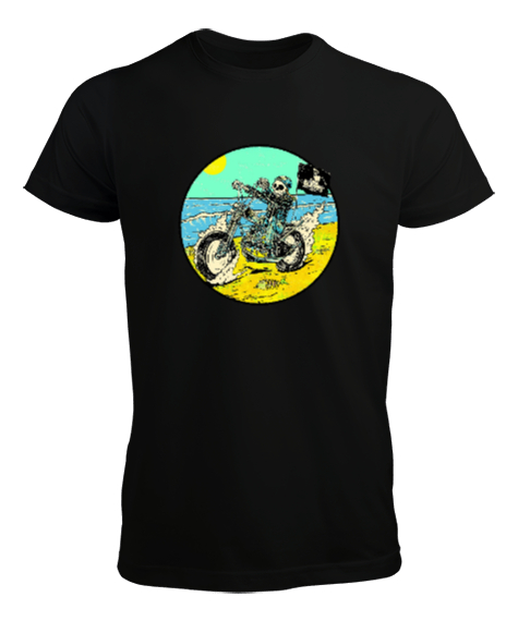 Tisho - Gezgin Motorcu İskelet - Skeleton Siyah Erkek Tişört