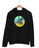 Gezgin Motorcu İskelet - Skeleton Siyah Unisex Kapşonlu Sweatshirt - Thumbnail