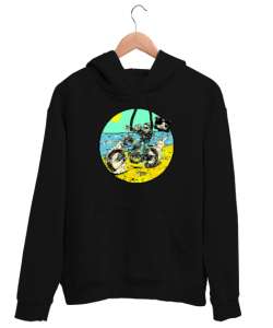 Gezgin Motorcu İskelet - Skeleton Siyah Unisex Kapşonlu Sweatshirt