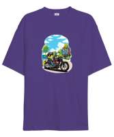 Gezgin Motorcu Limon - Discover - Traveller Lemon Mor Oversize Unisex Tişört - Thumbnail