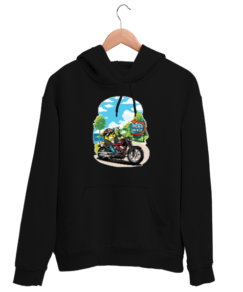 Tisho - Gezgin Motorcu Limon - Discover - Traveller Lemon Siyah Unisex Kapşonlu Sweatshirt