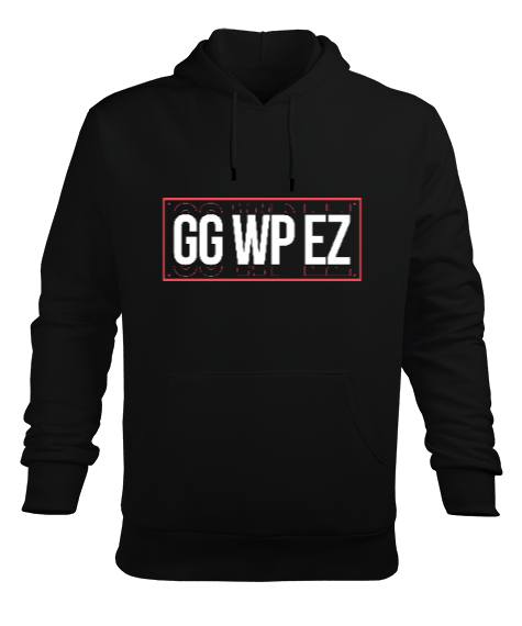 GG WP EZ Gamer Edition Baskılı Siyah Erkek Kapüşonlu Hoodie Sweatshirt