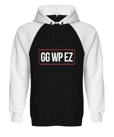 GG WP EZ Gamer Edition Baskılı Siyah/Beyaz Orjinal Reglan Hoodie Unisex Sweatshirt