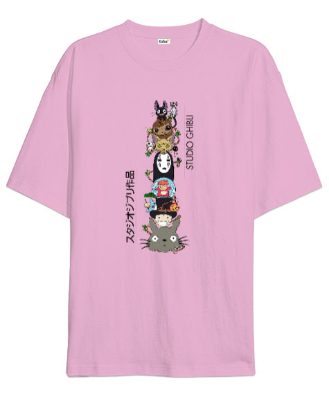 Tisho - Ghiblis Pembe Oversize Unisex Tişört