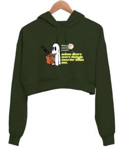 Ghost Haki Yeşili Kadın Crop Hoodie Kapüşonlu Sweatshirt