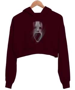 Ghost - Hayalet Kafası Bordo Kadın Crop Hoodie Kapüşonlu Sweatshirt