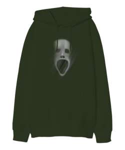 Ghost - Hayalet Kafası Haki Yeşili Oversize Unisex Kapüşonlu Sweatshirt