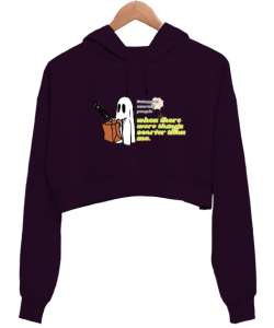 Ghost Koyu Mor Kadın Crop Hoodie Kapüşonlu Sweatshirt