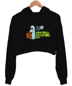 Ghost Siyah Kadın Crop Hoodie Kapüşonlu Sweatshirt