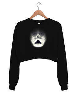 Ghost Skull Siyah Kadın Crop Sweatshirt