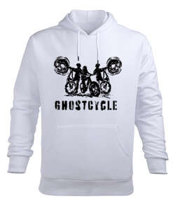 Ghostcycle - Hayalet Sürücü Beyaz Erkek Kapüşonlu Hoodie Sweatshirt