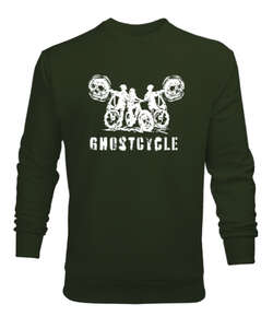 Ghostcycle - Hayalet Sürücü Haki Yeşili Erkek Sweatshirt