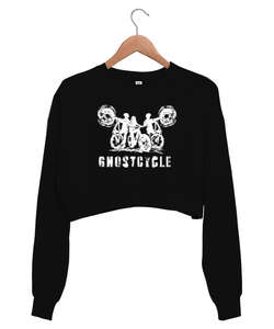 Ghostcycle - Hayalet Sürücü Siyah Kadın Crop Sweatshirt