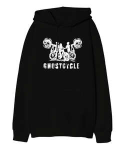 Ghostcycle - Hayalet Sürücü Siyah Oversize Unisex Kapüşonlu Sweatshirt