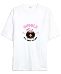 Ghouls Beyaz Oversize Unisex Tişört