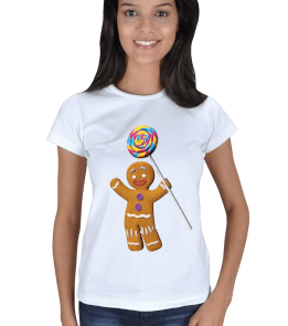 Gingerbread Man baskılı tişört Kadın Tişört