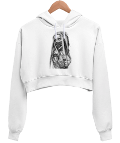 Girl Draw Kadın Crop Hoodie Kapüşonlu Sweatshirt