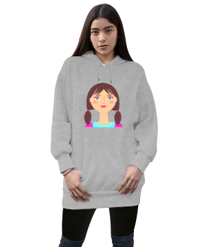 Girl Kadın Uzun Hoodie Kapüşonlu Sweatshirt