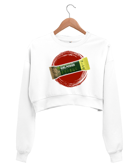 Girl Power Beyaz Kadın Crop Sweatshirt