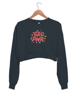 Girl Power Füme Kadın Crop Sweatshirt