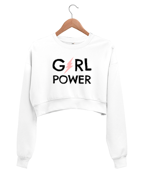 Tisho - Girl Power - Kız Gücü V2 Beyaz Kadın Crop Sweatshirt